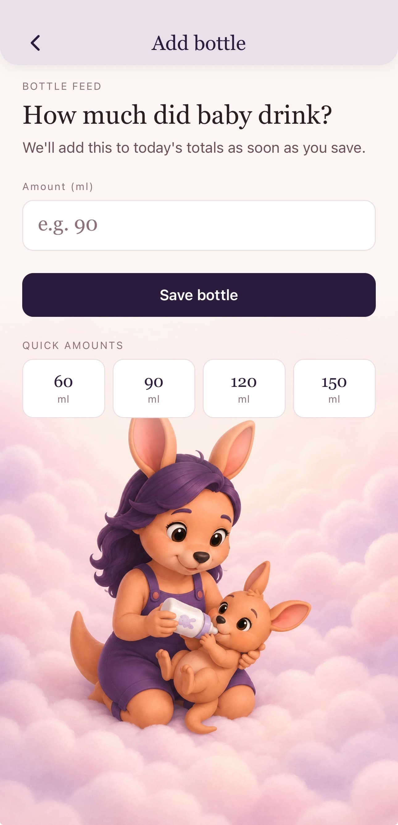Feeds — "Last feed" countdown on the home screen